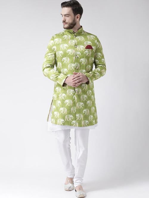green printed sherwani set - 17351051 - Very Small Image - 1