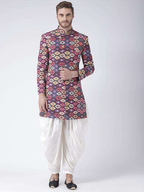 multi colored jacquard sherwani set - 17351314 - Very Small Image - 1