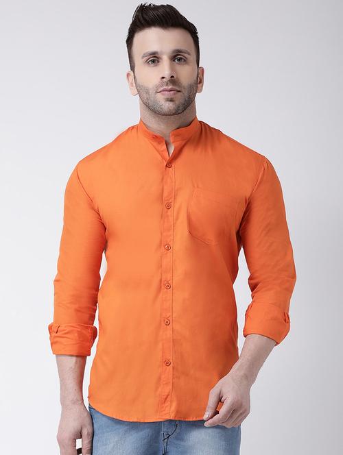 orange solid casual shirt - 17351333 - Very Small Image - 1