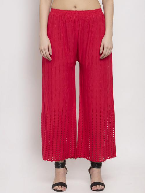 pink mid rise schiffli straight palazzo - 17351403 - Very Small Image - 1