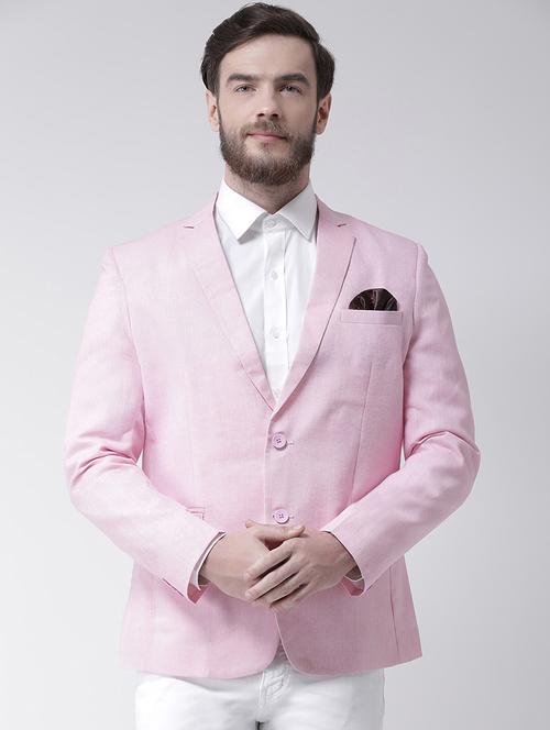 pink solid linen casual blazer - 17351457 - Very Small Image - 1