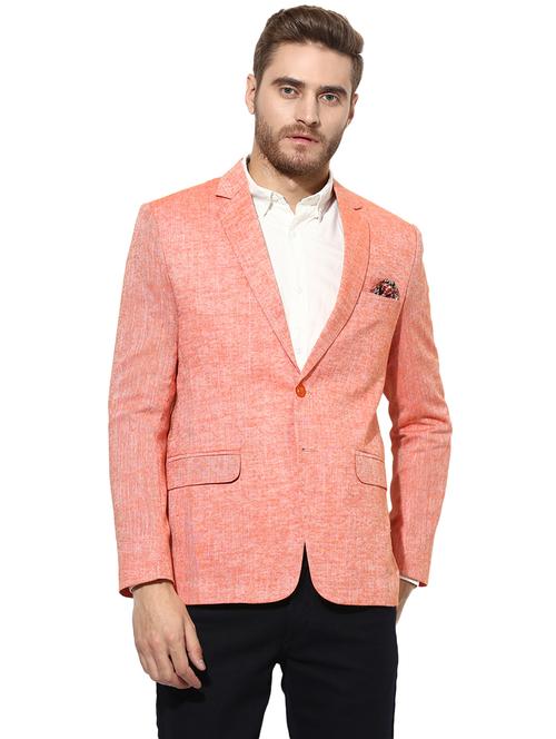 orange solid linen casual blazer - 17351495 - Very Small Image - 1