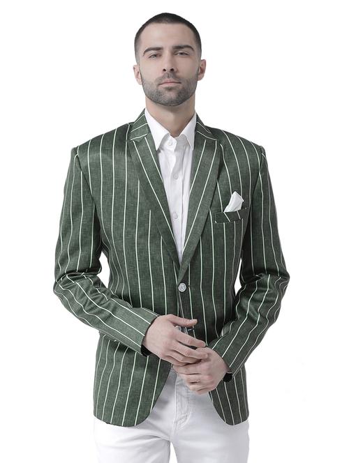 olive green striped single breasted casual blazer - 17351580 - Very Small Image - 1