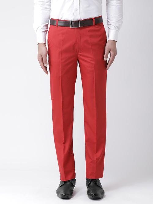 red solid flat front formal trouser - 17351591 - Very Small Image - 1