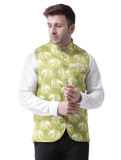 green printed nehru jacket - 17351722 - Very Small Image - 1