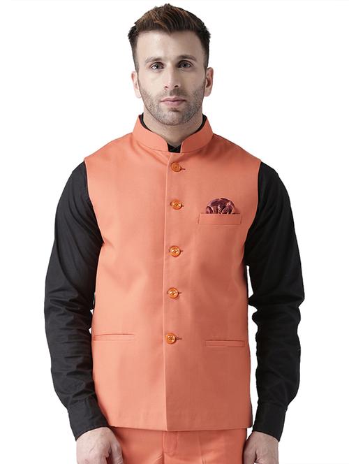 orange solid nehru jacket - 17351758 - Very Small Image - 1