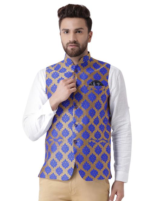 gold jacquard nehru jacket - 17351766 - Very Small Image - 1