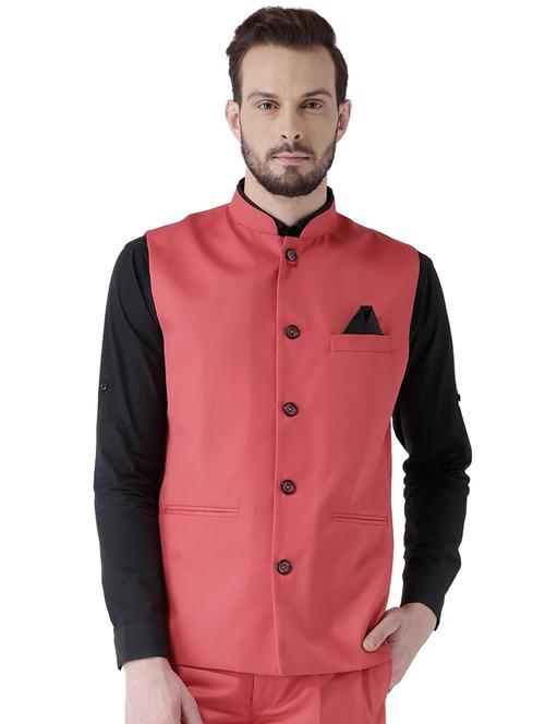 coral solid nehru jacket - 17351785 - Very Small Image - 1