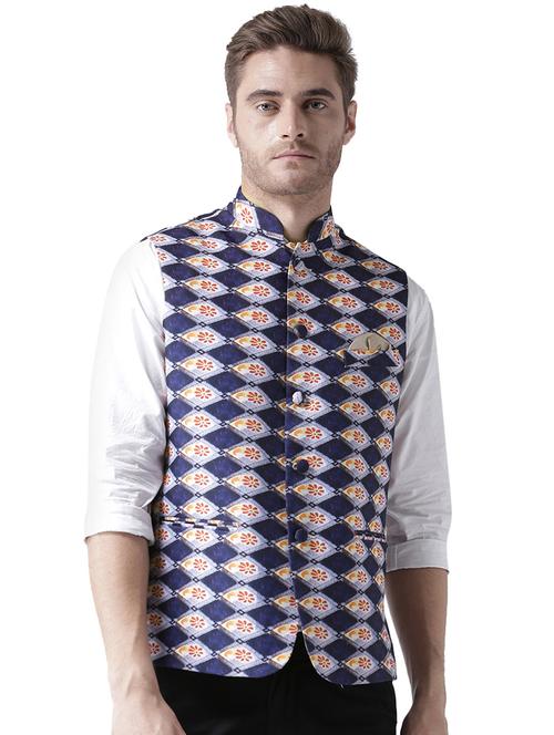 navy blue checkered nehru jacket - 17351796 - Very Small Image - 1