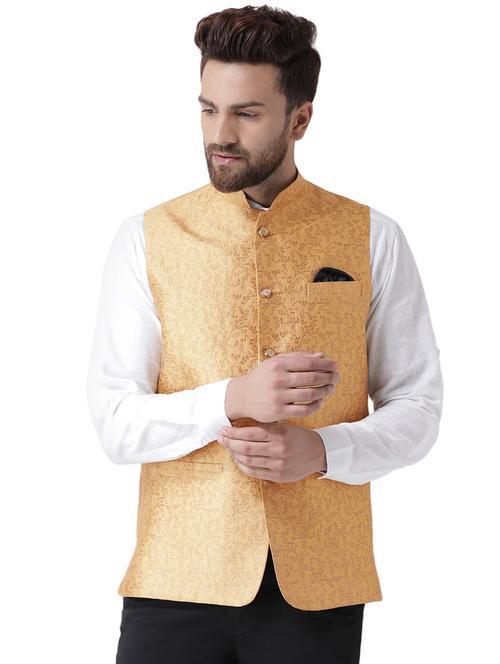 orange jacquard nehru jacket - 17351801 - Very Small Image - 1