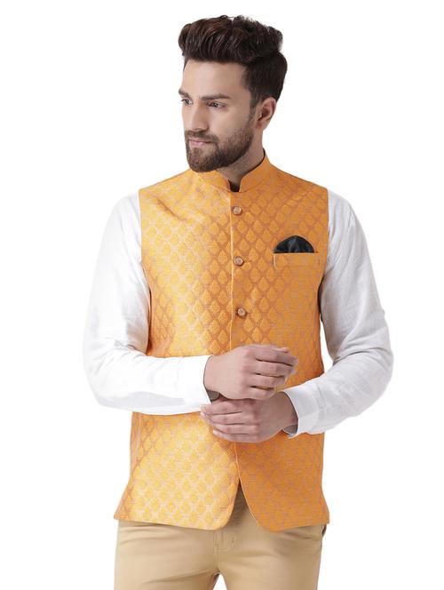 orange jacquard nehru jacket - 17351818 - Very Small Image - 1