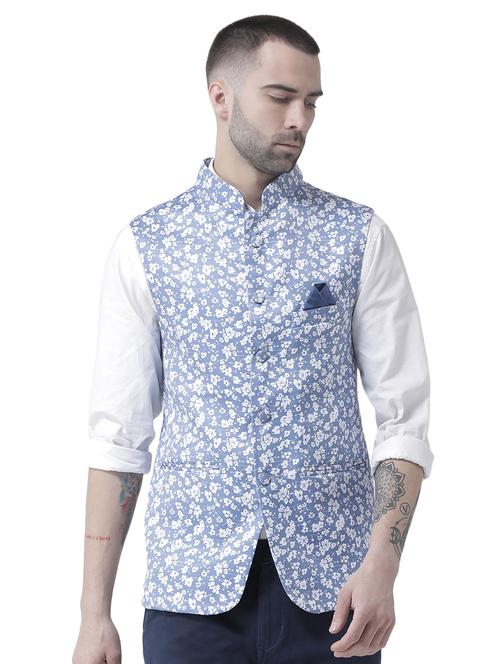 light blue floral print nehru jacket - 17351827 - Very Small Image - 1