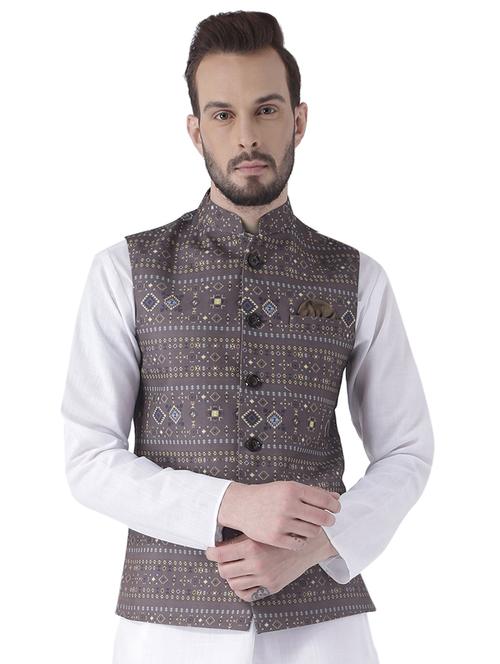 grey printed nehru jacket - 17351841 - Very Small Image - 1