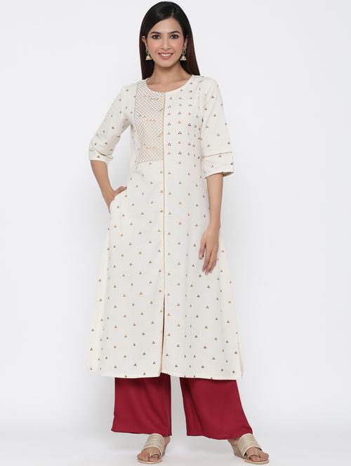 gold print straight kurta - 17351858 - Very Small Image - 1
