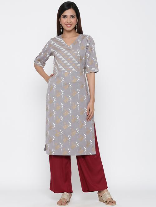 gold print straight kurta - 17351869 - Very Small Image - 1