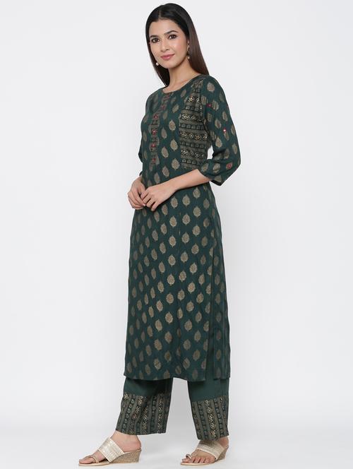 gold print kurta palazzo set - 17352104 - Very Small Image - 1