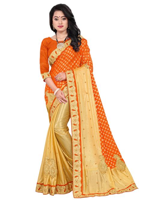 half & half embroidered saree with blouse - 17352260 - Very Small Image - 1