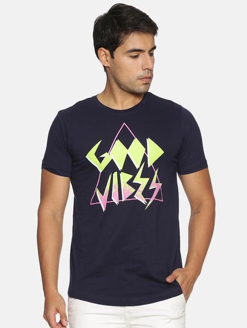 navy blue chest print t-shirt - 17352952 - Very Small Image - 1