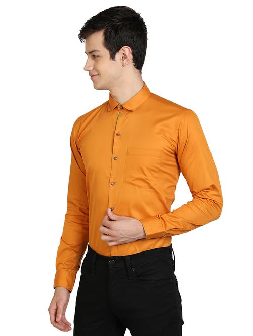 orange solid casual shirt - 17353068 - Very Small Image - 1
