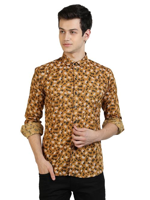 yellow floral print casual shirt - 17353092 - Very Small Image - 1