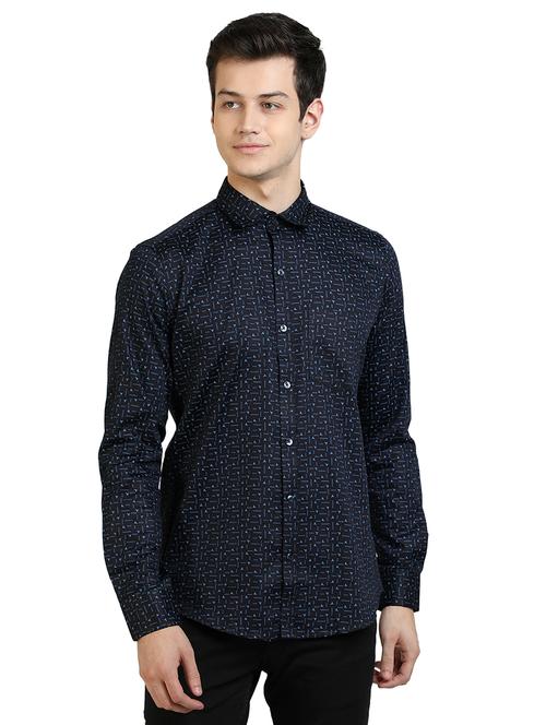 navy blue printed casual shirt - 17353096 - Very Small Image - 1