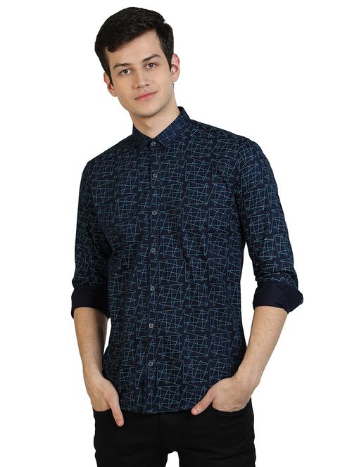 navy blue printed casual shirt - 17353255 - Very Small Image - 1