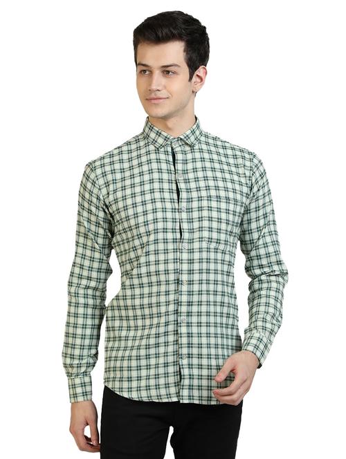 olive green checkered casual shirt - 17353294 - Very Small Image - 1