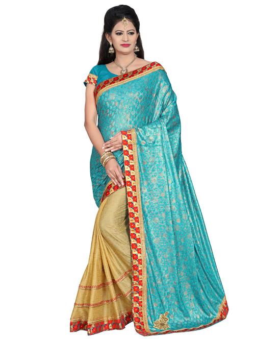 solid half & half saree with blouse - 17353297 - Very Small Image - 1