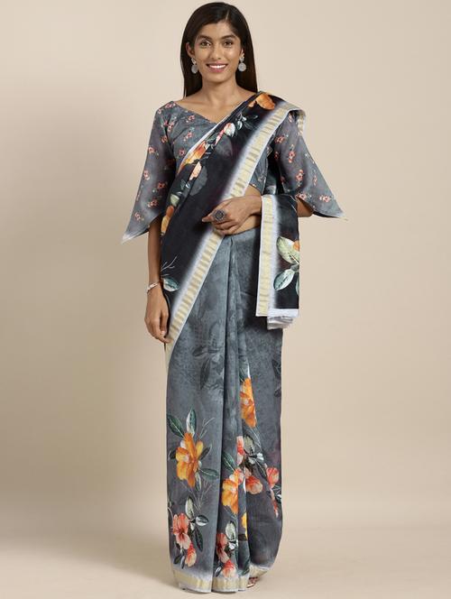 floral bordered saree with blouse - 17353332 - Very Small Image - 1