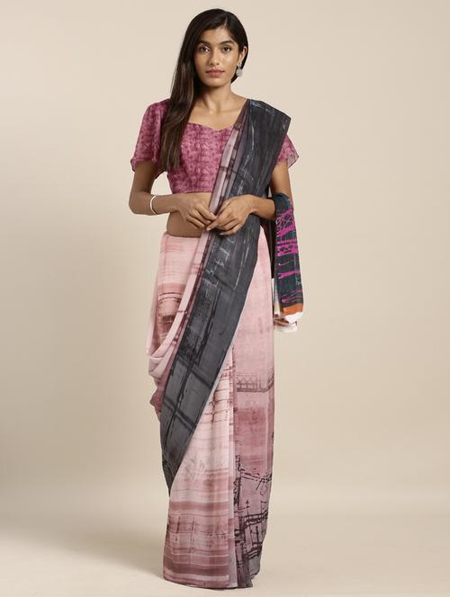 abstract printed saree with blouse - 17353338 - Very Small Image - 1