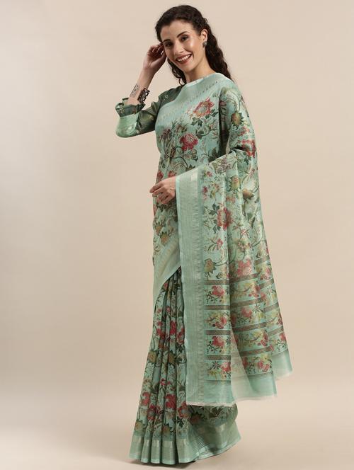 floral printed saree with blouse - 17353356 - Very Small Image - 1