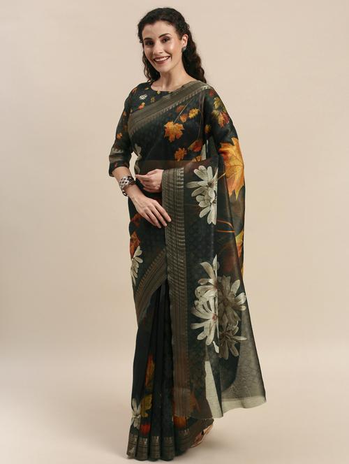 floral printed saree with blouse - 17353358 - Very Small Image - 1