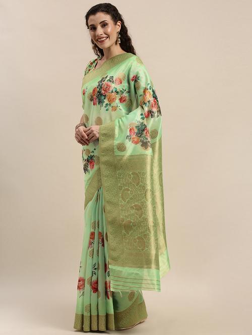 women's self design sea green colored saree with blouse - 17353361 - Very Small Image - 1