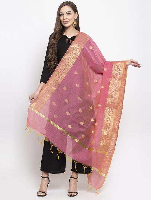 pink chanderi dupatta - 17353865 - Very Small Image - 1