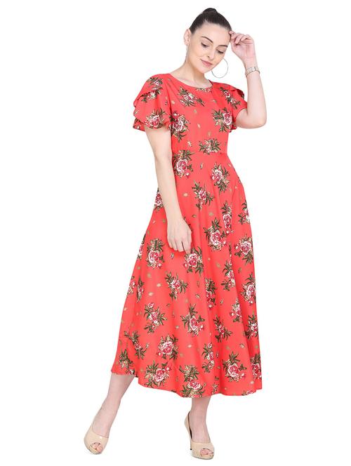 round neck floral flared dress - 17354980 - Very Small Image - 1