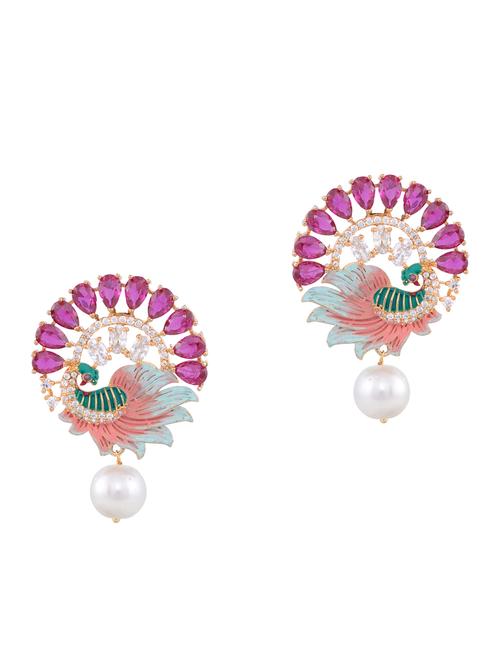 gold plated multi colored peacock shaped stud earring - 17355017 - Very Small Image - 1