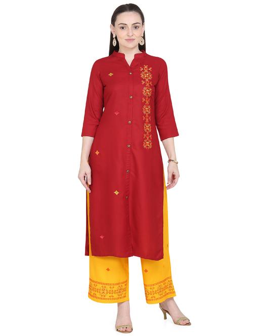 embroidered kurta palazzo set - 17355158 - Very Small Image - 1