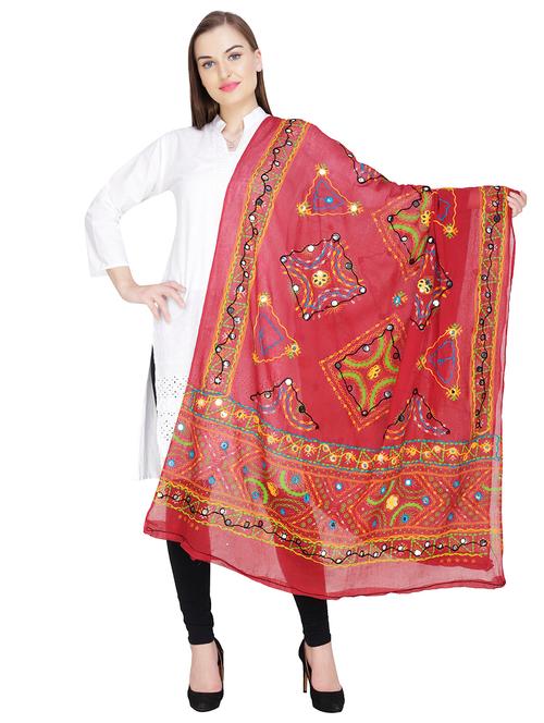 red cotton blend dupatta - 17355421 - Very Small Image - 1