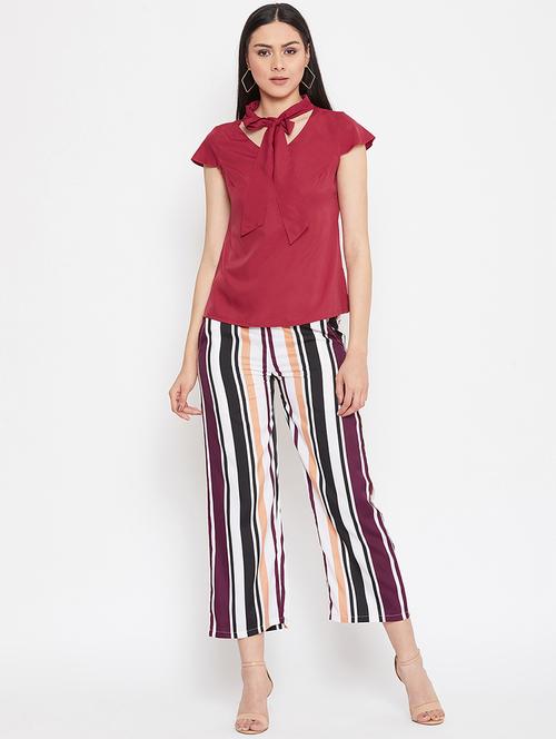 tie up neck top with striped trouser - 17355431 - Very Small Image - 1