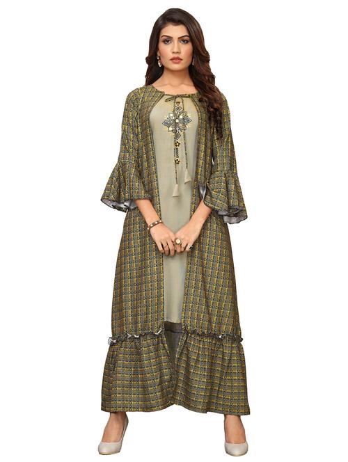 embroidered kurta with jacket type ethnic dress - 17355642 - Very Small Image - 1