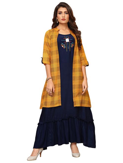 embroidered kurta with jacket - 17355644 - Very Small Image - 1