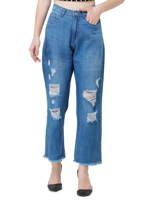 high rise ripped boyfriend jeans - 17356088 - Very Small Image - 1