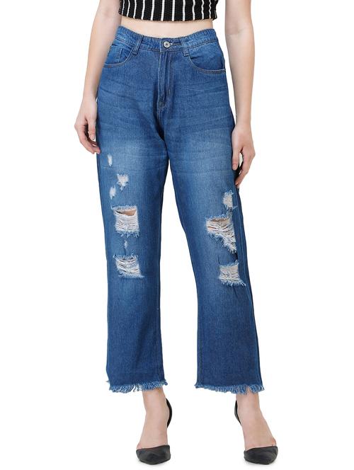 high rise ripped boyfriend jeans - 17356089 - Very Small Image - 1