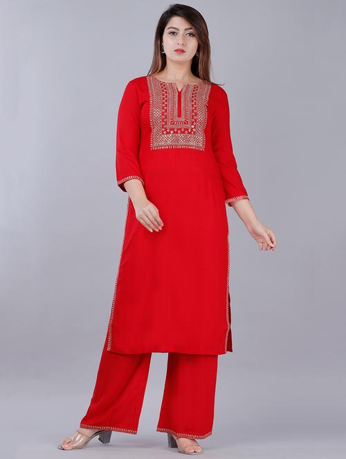 embroidered kurta palazzo set - 17356425 - Very Small Image - 1