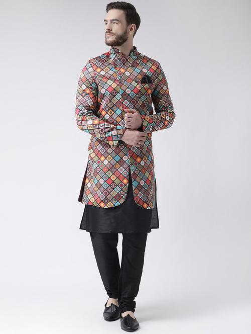 multi colored checkered sherwani set - 17356761 - Very Small Image - 1