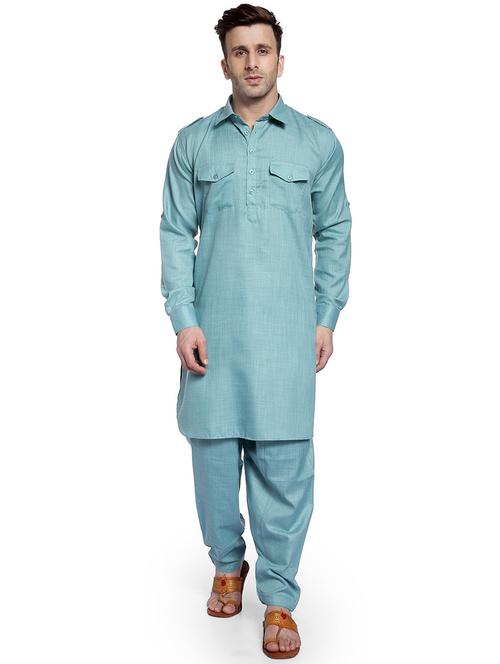 light blue solid pathani kurta - 17356795 - Very Small Image - 1