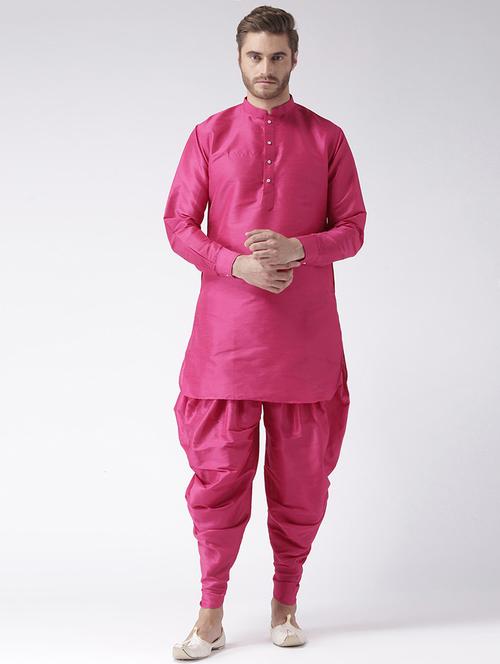 pink solid dupion dhoti kurta set - 17356803 - Very Small Image - 1