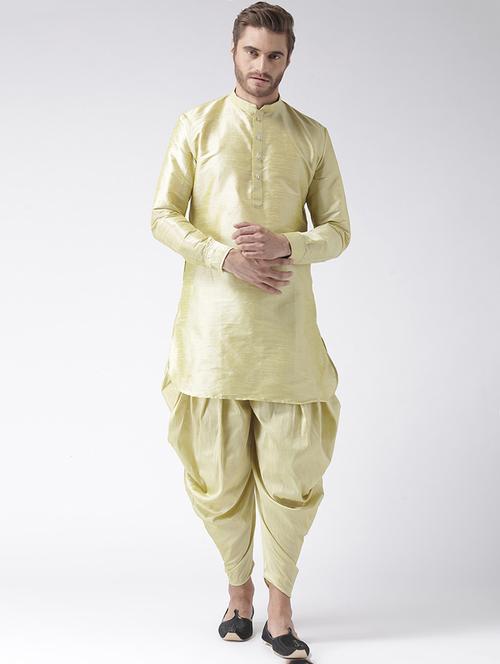 yellow solid dupion dhoti kurta set - 17356809 - Very Small Image - 1
