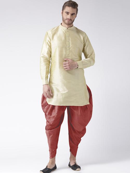yellow solid dupion dhoti kurta set - 17356811 - Very Small Image - 1