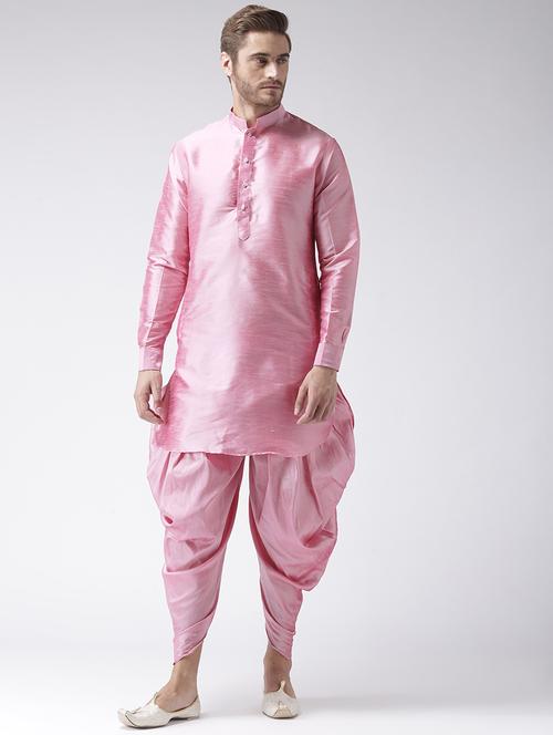 pink solid dupion dhoti kurta set - 17356816 - Very Small Image - 1